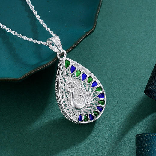 子佩集S990银【翠影展妍】套链【QLDZ001】花丝珐琅彩孔雀项链2311 商品图1