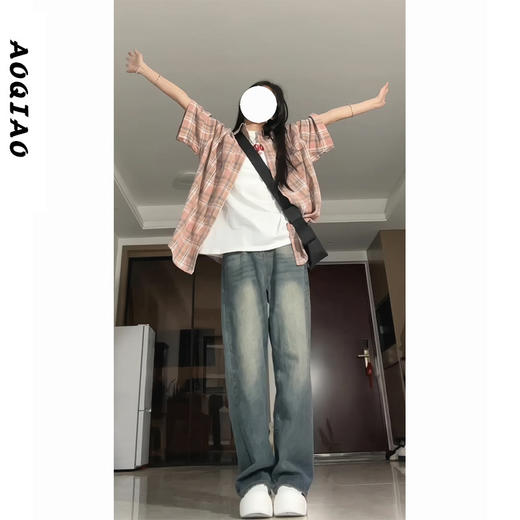 【遮肉显瘦百搭❗️阔腿牛仔裤】美式复古做旧阔腿牛仔裤女秋季新款高腰显瘦大码宽松直筒裤子 商品图3