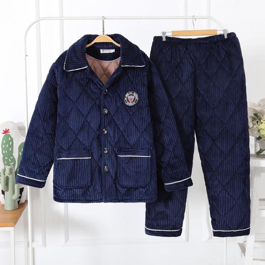 福利款~雀说中老年人男士睡衣秋冬款珊瑚绒三层夹棉冬季加厚加绒AL 210828 商品图2