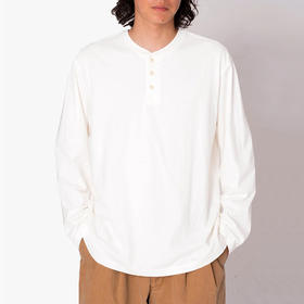 hobo L/S HENLEY NECK TEE COTTON 复古水洗天竺棉亨利领长袖T恤