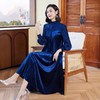 XSL S3346丝绒连衣裙妈妈秋冬装百褶裙 商品缩略图0