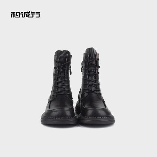 和诚行 2023秋冬新款英伦系带真皮短筒靴女厚底增高马丁靴1930054 商品图2