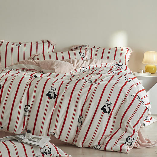 A类【国风熊猫床上四件套】锦芙绒牛奶绒 加厚保暖 冬季珊瑚绒床单被套 商品图8