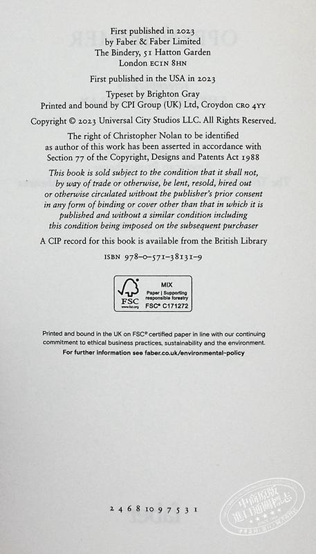 【中商原版】奥本海默 电影剧本书 克里斯托弗 诺兰执导电影 原子弹之父	Oppenheimer 英文原版 Christopher Nolan 电影小说 商品图4