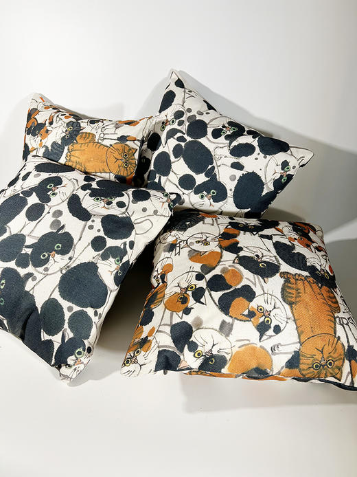 不仁斋薛继业水墨群猫粗纹高档棉麻有芯抱枕客厅沙发靠枕 商品图1