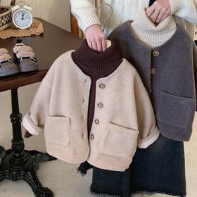 【短款新潮别具魅力！温暖守护】儿童新款秋冬外套开衫，加厚冬季宽松男童女童毛呢上衣 洋气又时尚，柔软如绒 温暖守护；冬季宽松版型，自由舒适lm