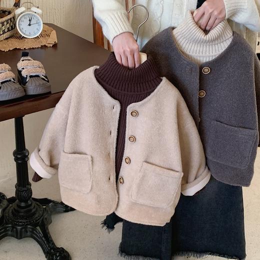【短款新潮别具魅力！温暖守护】儿童新款秋冬外套开衫，加厚冬季宽松男童女童毛呢上衣 洋气又时尚，柔软如绒 温暖守护；冬季宽松版型，自由舒适lm 商品图0