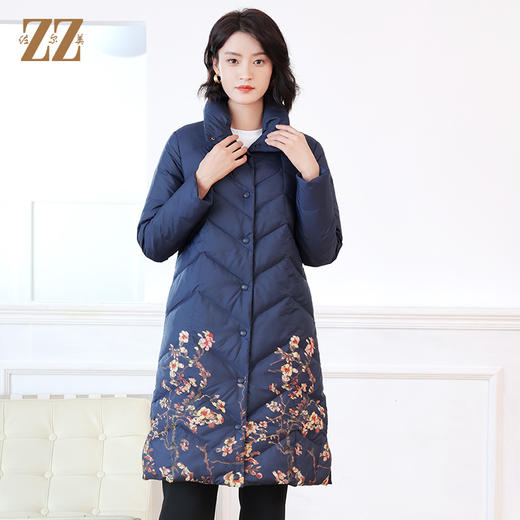 佐尔美冬季新款 时尚简约花纹图案中长款羽绒服女E14YY26 商品图1