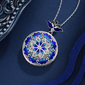 子佩集S990银【风敛陌尘】吊坠【MXDZ014】(不含链)花丝珐琅彩蓝色莲花荷花2311