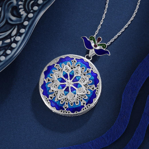 子佩集S990银【风敛陌尘】吊坠【MXDZ014】(不含链)花丝珐琅彩蓝色莲花荷花2311 商品图1