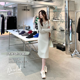 【西雅图的早春】春季时尚修身针织针织显瘦连帽连衣裙女