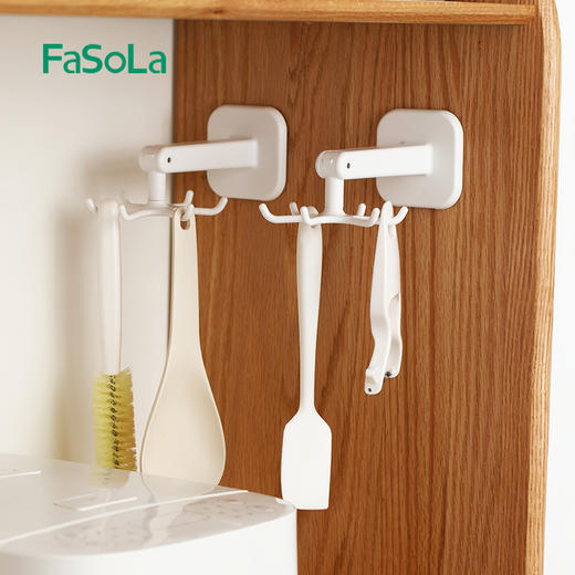 FaSoLa旋转挂钩厨房壁挂六爪架免打孔锅铲铲子勺子厨具收纳置物挂架 商品图4