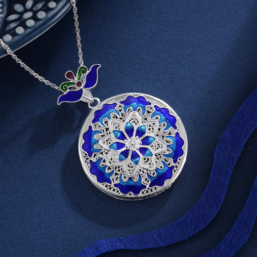 子佩集S990银【风敛陌尘】吊坠【MXDZ014】(不含链)花丝珐琅彩蓝色莲花荷花2311 商品图2
