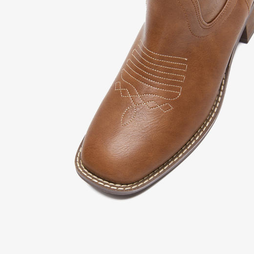 西遇西部牛仔靴子女新款秋季美式复古棕色刺绣中筒厚底短靴D0034052 商品图5