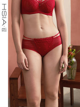 HSIA遐中腰平角裤纯棉裆性感绑带刺绣蕾丝结婚本命年红色内裤女