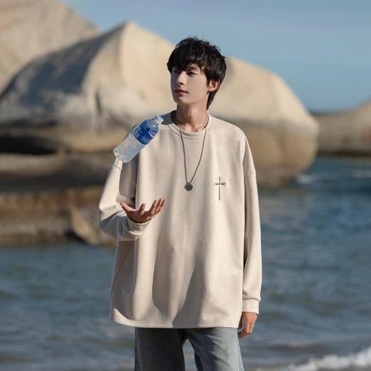 【十字架痞帅高街❗️宽松上衣】麂皮绒卫衣春秋季新款美式慵懒感潮流休闲宽松套头高街百搭上衣男衣服父亲节礼物新年礼盒年货礼盒 商品图3