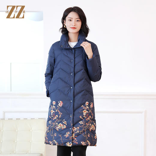 佐尔美冬季新款 时尚简约花纹图案中长款羽绒服女E14YY26 商品图0