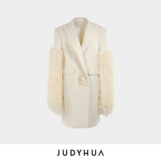 JUDYHUA 可拆卸廓形拼接毛呢大衣 商品图3