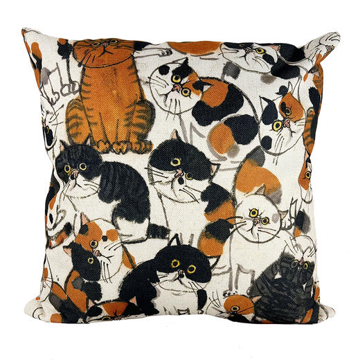 不仁斋薛继业水墨群猫粗纹高档棉麻有芯抱枕客厅沙发靠枕 商品图4