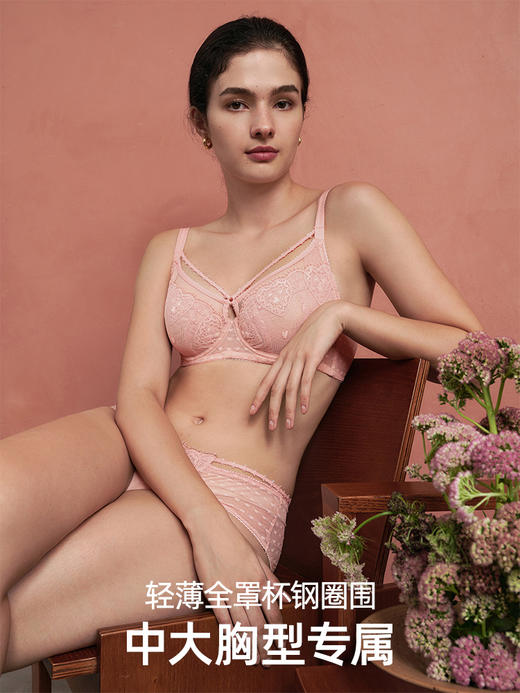 HSIA遐大胸显小文胸大容量【小欢喜】刺绣全罩杯本命年红色内衣女 商品图1
