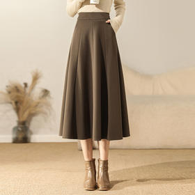 秋款中长款简约修身时尚通勤大摆裙，高腰百褶拼接气质半身裙MYX-2882