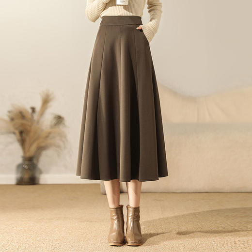 秋款中长款简约修身时尚通勤大摆裙，高腰百褶拼接气质半身裙MYX-2882 商品图0