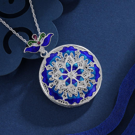 子佩集S990银【风敛陌尘】吊坠【MXDZ014】(不含链)花丝珐琅彩蓝色莲花荷花2311 商品图4