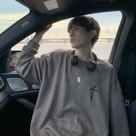 【十字架痞帅高街❗️宽松上衣】麂皮绒卫衣春秋季新款美式慵懒感潮流休闲宽松套头高街百搭上衣男衣服父亲节礼物新年礼盒年货礼盒