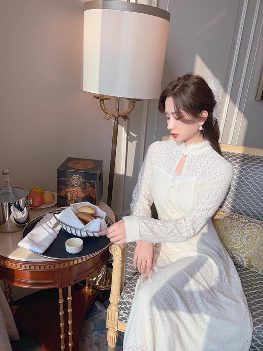 张心子【香颂白茶】温柔风法式加绒连衣裙女秋冬新款仙气裙子长裙 U2310154 商品图1