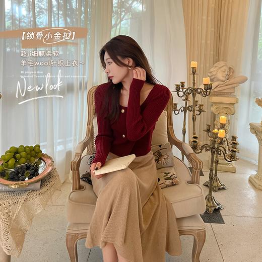 金蘑菇菇【锁骨小金扣】秋季时尚细腻羊毛毛衣针织上衣女～百搭洋气 商品图0