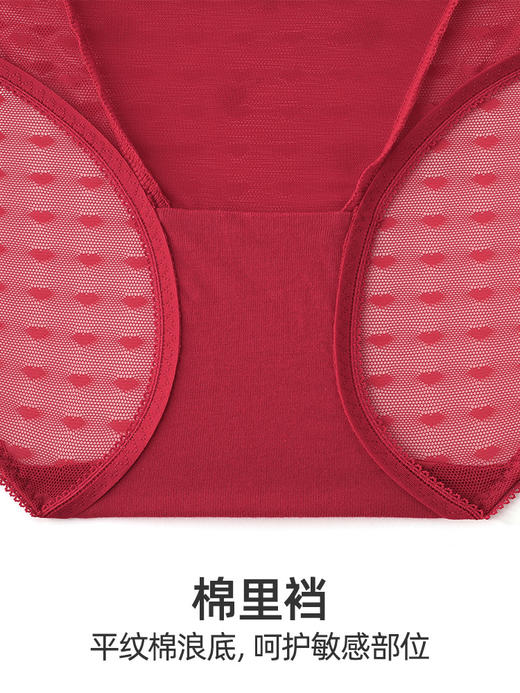 HSIA遐中腰平角裤纯棉裆性感绑带刺绣蕾丝结婚本命年红色内裤女 商品图4