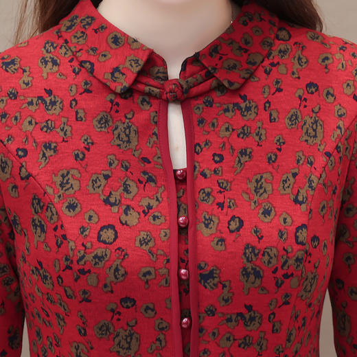 豹纹花复古改良旗袍连衣裙，加绒加厚保暖长款连衣裙QYM-LRX-SC82 商品图3