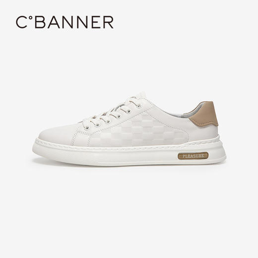 千百度男鞋真皮拼接休闲鞋秋冬小白鞋舒适板鞋男百搭透气A23435162 商品图1