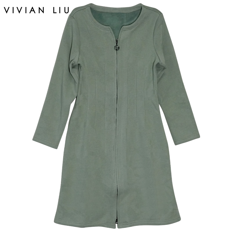 VIVIAN LIU薇薇安刘R2357405秋女装新款加绒门襟拉锁压褶连衣裙