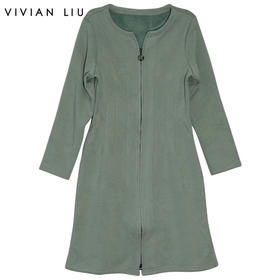 VIVIAN LIU薇薇安刘R2357405秋女装新款加绒门襟拉锁压褶连衣裙