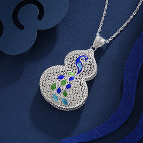 子佩集S990银【翠屏】吊坠【MXDZ012】(不含链)花丝珐琅彩葫芦孔雀2311