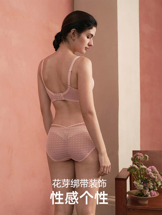 HSIA遐中腰平角裤纯棉裆性感绑带刺绣蕾丝结婚本命年红色内裤女 商品图2