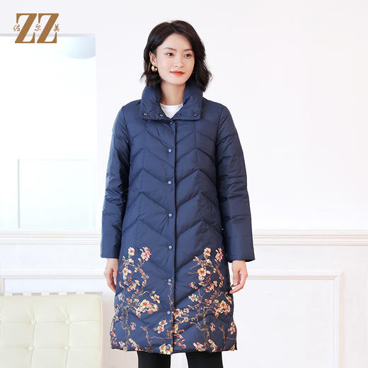 佐尔美冬季新款 时尚简约花纹图案中长款羽绒服女E14YY26 商品图3