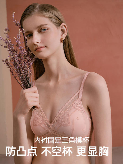 HSIA遐中小胸文胸【小欢喜】绑带刺绣三角杯结婚本命年红色内衣女 商品图2