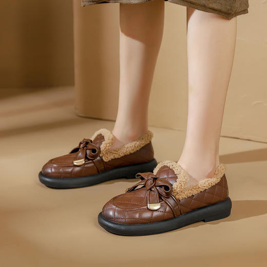 西村名物2023秋冬季新款加绒乐福鞋豆豆鞋外穿雪地鞋T23CM34711 商品图4