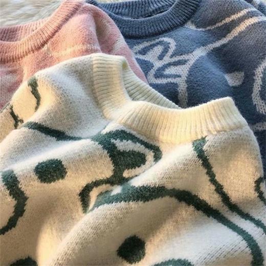 【ins宽松温柔风❗️软糯小熊毛衣】新款男女莓熊圆领宽大显瘦毛衣女日系酒红色针织衫秋冬中性毛线衫秋冬宽松情侣外套上衣父亲节礼物新年礼盒年货礼盒 商品图1