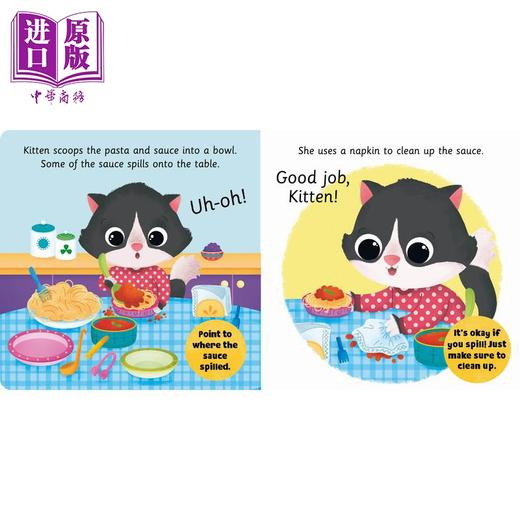 【中商原版】猫猫学习餐饮礼仪 Kitten Learns to Eat 英文原版 儿童纸板书 亲子绘本 早教认知图画书 进口儿童读物2-4岁  商品图3