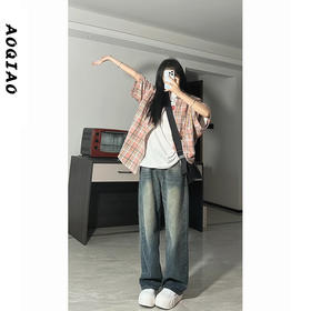 【遮肉显瘦百搭❗️阔腿牛仔裤】美式复古做旧阔腿牛仔裤女秋季新款高腰显瘦大码宽松直筒裤子