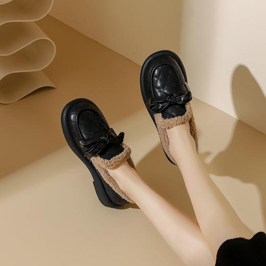 西村名物2023秋冬季新款加绒乐福鞋豆豆鞋外穿雪地鞋T23CM34711 商品图6