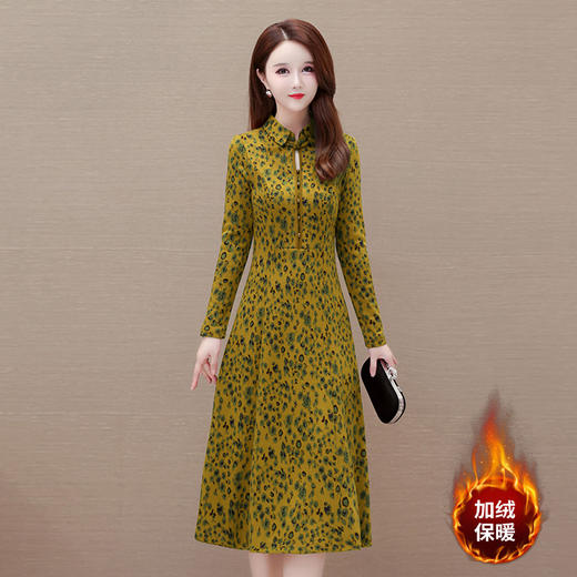 豹纹花复古改良旗袍连衣裙，加绒加厚保暖长款连衣裙QYM-LRX-SC82 商品图1