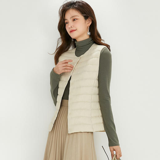 秋冬【白鸭绒90绒马甲】圆领V领可变 带内胆羽绒服背心 轻便坎肩马甲大码女装 商品图0