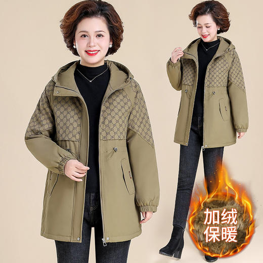 妈妈装秋冬季加绒加厚中长款派克服保暖上衣外套（货号 ML925） 商品图0