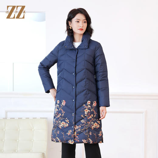 佐尔美冬季新款 时尚简约花纹图案中长款羽绒服女E14YY26 商品图2