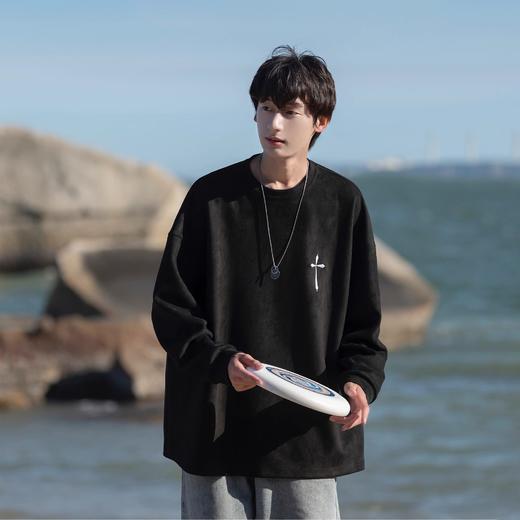 【十字架痞帅高街❗️宽松上衣】麂皮绒卫衣春秋季新款美式慵懒感潮流休闲宽松套头高街百搭上衣男衣服父亲节礼物新年礼盒年货礼盒 商品图2