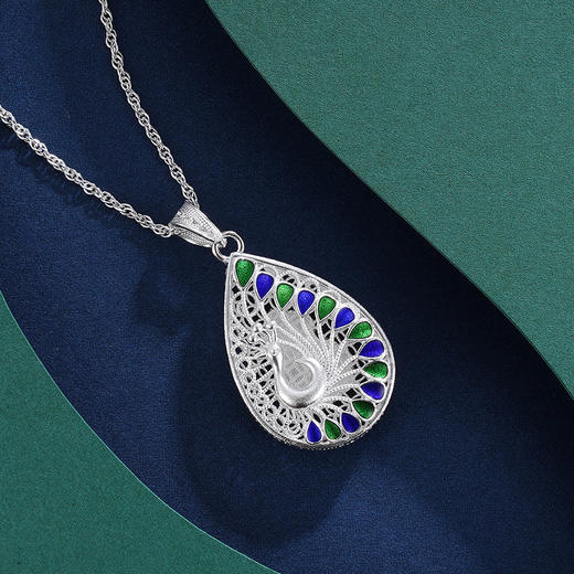 子佩集S990银【翠影展妍】套链【QLDZ001】花丝珐琅彩孔雀项链2311 商品图2